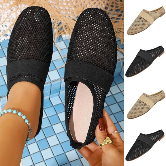 Bxsruta Women's Slip-On Mules, Breathable Mesh with Elastic Strap & Cushioned Insole for Everyday Lounge, Summer, Indoor Outdoor Casual Wear