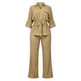 thumbnail image 6 of Purcolt Womens 2 Piece Matching Pant Set Dressy Casual Collared Roll Up Long Sleeve Button Front Shirt Full Length Wide Leg Trousers Business Work Office Outfits, 6 of 7