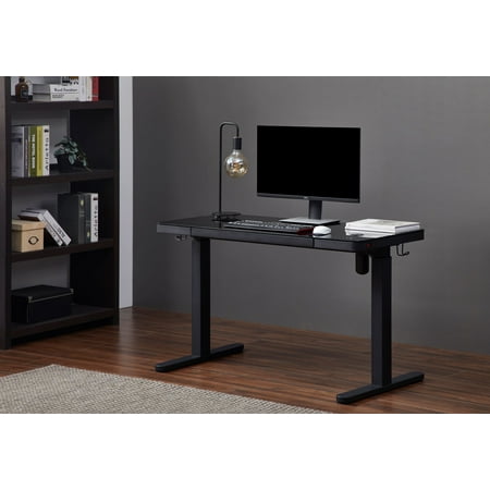 UPC: 6974281690073 | KOWO 48  K302 Tempered Glass Electric Height Adjustable Standing Desk with Drawer  Black