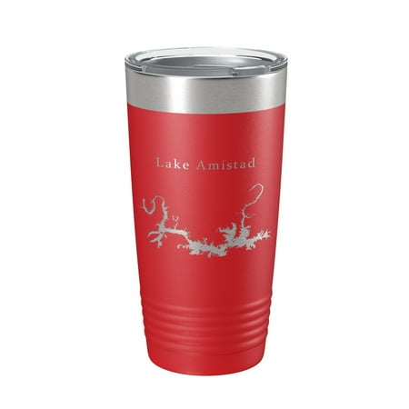 

Lake Amistad Reservoir Map Tumbler Travel Mug Insulated Laser Engraved Coffee Cup Texas 20 oz Red