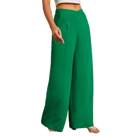 Women's Pants Elegant Letter Wide Leg Green XS (2)