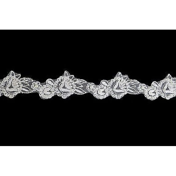 Lily 2.5" White Embroidered Sheer Organza Beaded Pearls Lace Trim Sewing by Yard