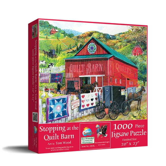 SUNSOUT INC - Stopping at the Quilt Barn - 1000 pc Jigsaw Puzzle by Artist: Tom Wood - Finished Size 20" x 27" - MPN# 28785