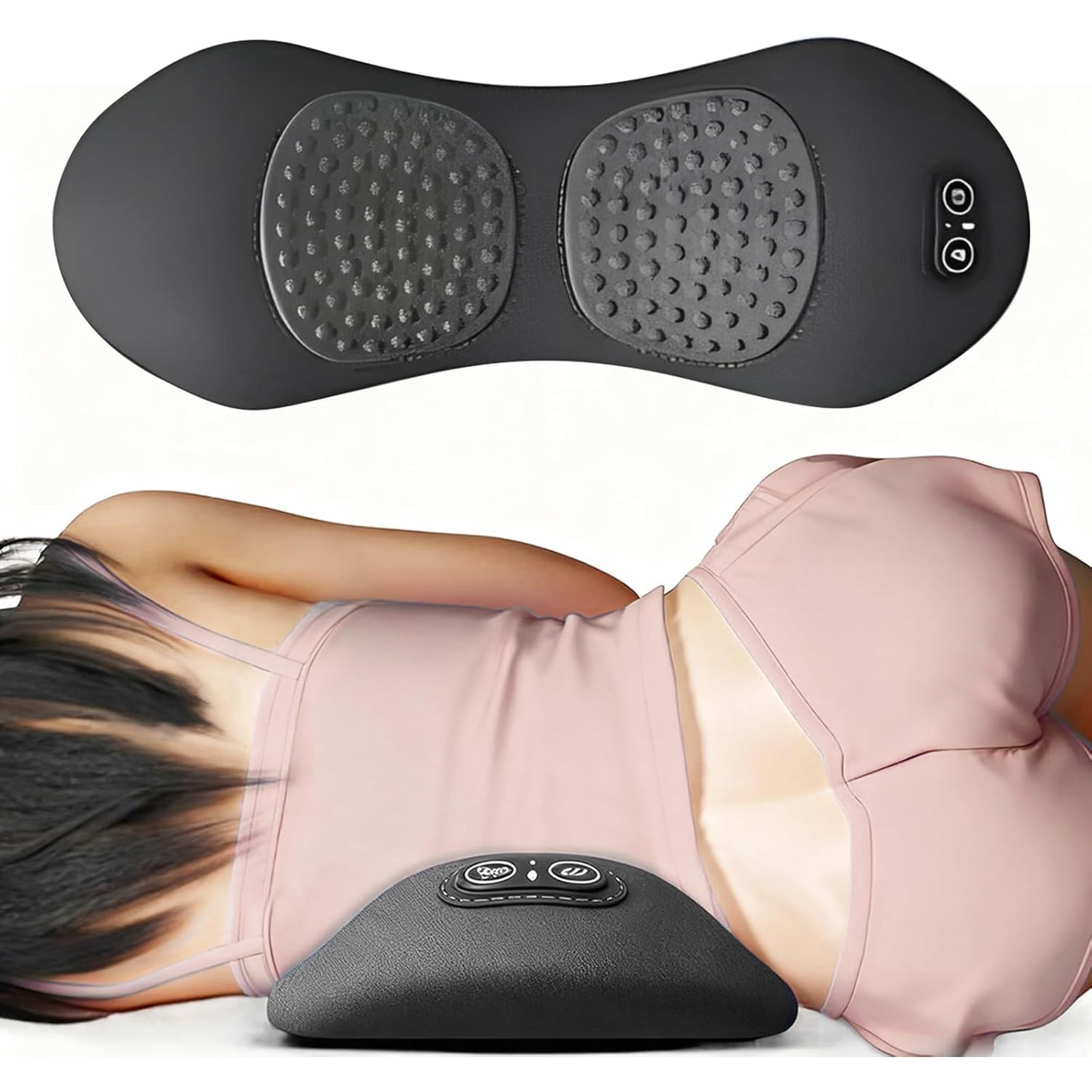 Smooth Triple Fusion Back Massager, 2026 Upgrade Electric 3 in 1 Lumbar Pillow for Bed and Chair, Back Massager with Vibration and Traction for Back and Neck and Shoulder
