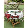 thumbnail image 3 of Outdoor Tablecloth with Umbrella Hole and Zipper, Christmas Poinsettia Round Table Cloth 60 Inch Waterproof Tablecloth, Farmhouse Red Flowers Floral Leaves Picnic Table Cover for Patio Camping, 3 of 7