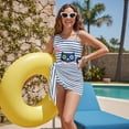 thumbnail image 7 of Xixirimido Cute Cat Heart Stripes Print One Piece Swimsuit Set for Girls with Mesh Cover Up Skirt, One Shoulder Swimsuit Bathing Suit with Adjustable Strap, Size 13-14 Years, 7 of 7