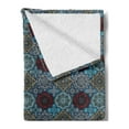thumbnail image 2 of Moroccan Soft Flannel Fleece Throw Blanket, Patchwork Style Vintage Ottoman Inspiration Retro Motifs, Cozy Plush for Indoor and Outdoor Use, 70" x 90", Sand Brown Blue and Ruby, by Ambesonne, 2 of 5