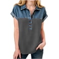 thumbnail image 5 of Pretxorve Kids Girls Summer T Shirt Lapel Short Sleeve Print Denim Splicing Button Embellishment Casual Top Sizes 4-15Y, 5 of 5