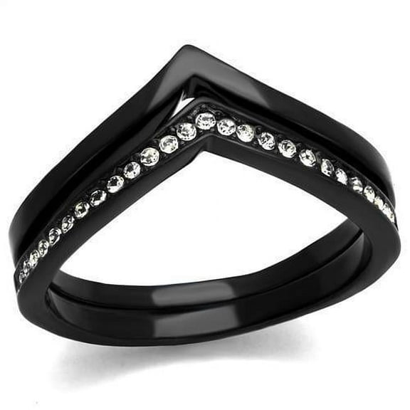Womens Black Ring Anillo Para Mujer 316L Stainless Steel Ring with Top Grade Crystal in Clear Angelica