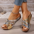 thumbnail image 3 of Womens Platform Sandals Color Block Slip on Slides Buckle Strap Comfortable Cushioned Low Wedge Orthopedic Walking Shoes Silver Size 7, 3 of 6