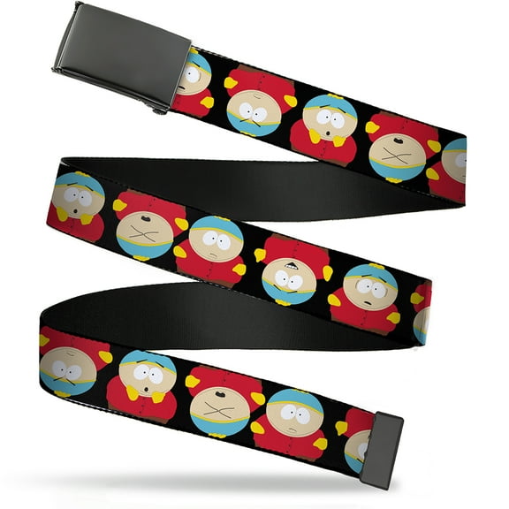 Adjustable Belt, Clamp Buckle, Cut-to-Fit, South Park Cartman Flip Poses Black