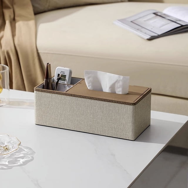 Zhuge Funda multifunción para caja de pañuelos, soporte rectangular de cuero para baño, hogar y oficina, 29,5 x 13,5 x 10,5 cm (caqui)