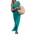 thumbnail image 4 of Lucakuins - Vestido de playa informal de verano para mujer, color sólido, manga corta de murciélago, cuello redondo, vestido dividido Lucakuins  moda, 4 of 8