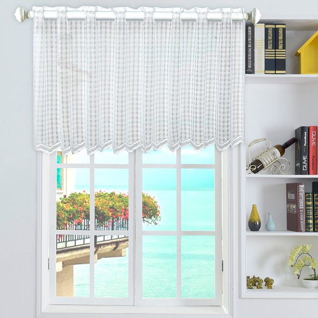 45x150cm Short Sheer Curtain for Rod, Polyester Grid/Raindrop Pattern, Lightweight Window Valance (85-95g), Transparent Decorative Drapes, Hot Silver Finish - 1 Panel Included