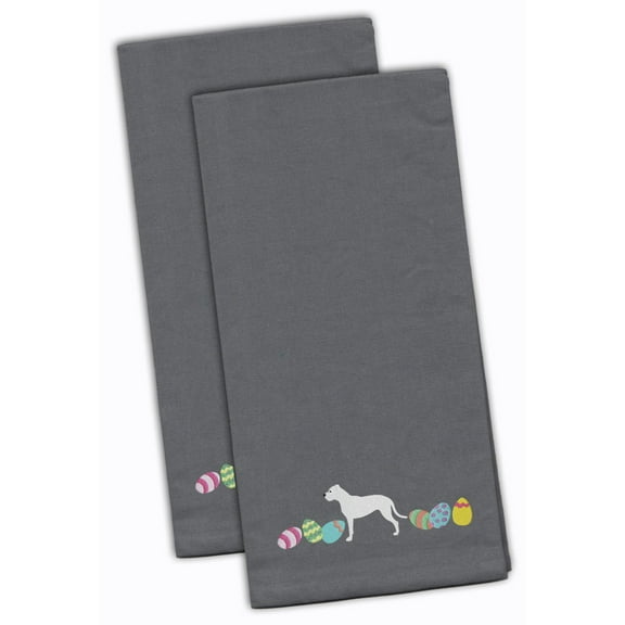 Pit Bull Terrier Easter Gray Embroidered Towel Set of 2