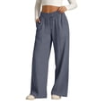 thumbnail image 3 of Oksale Athletic Pants for Women with Pockets and Drawstring Waist Joggers Cotton Pants Elastic Loose Comfy Wide Leg Pants Dark Gray 2XL, 3 of 10