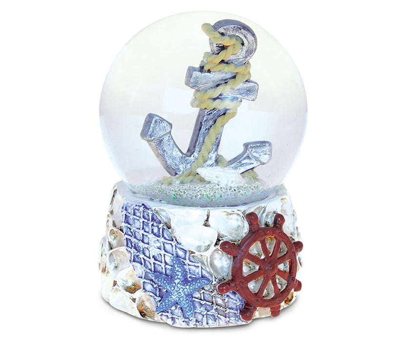 Puzzled Resin Stone Seashell with Anchor Snow Globe (65mm), 3.75 Inch Tall Figurine Intricate & Meticulous Detailing Art Handcrafted Tabletop Centerpiece Accent Nautical Ocean Sea Life Theme Home Déco