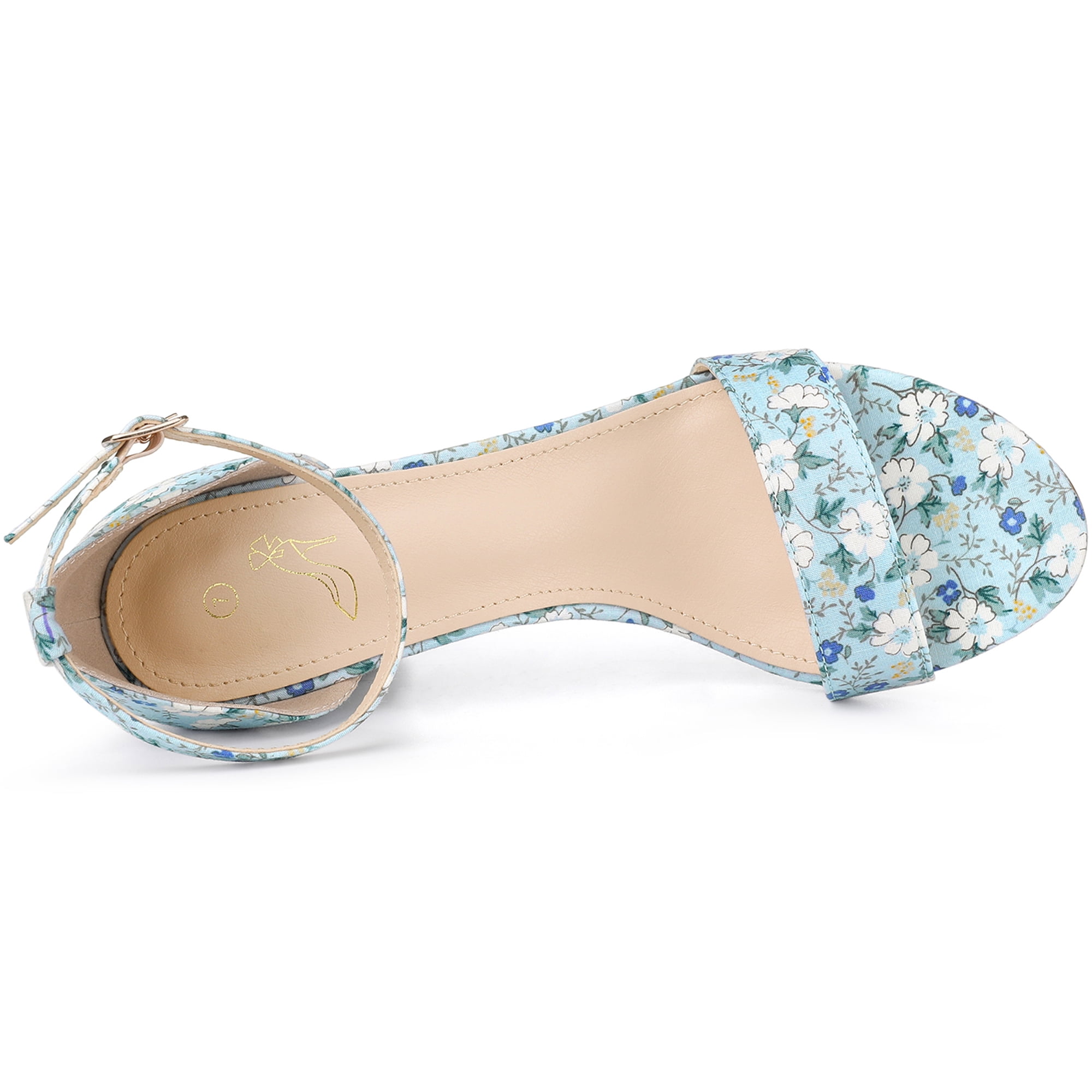 DARING DIVA Women's Floral Open-Toe Ankle Strap Chunky Heel Sandals Blue 5.5