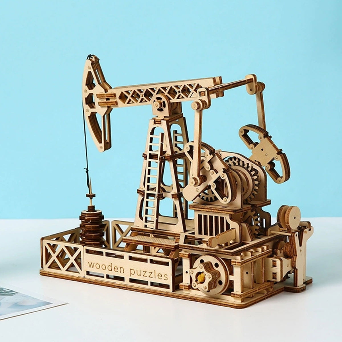 3D Wooden Oil Derrick Model Kit, Creative Assembly Structure Puzzle, Educational DIY Building Set for Adults & Teens, Unique Collectible Display and Home Office Decor