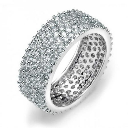 Silver Pave Wide Band Ring Pave Cubic Zirconia 5 Row Wide CZ Wedding Eternity Band Ring For Women For Girlfriend 925 Sterling Silver ()