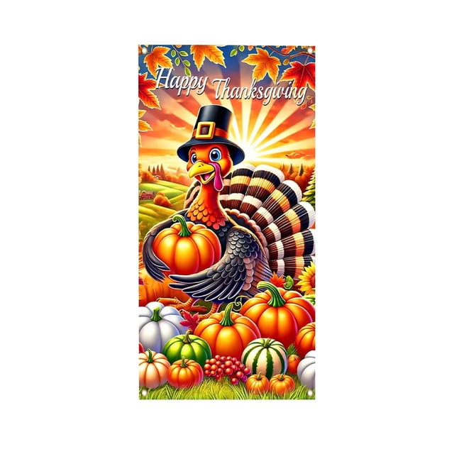 Thanksgiving Embroidered Door Cover Tapestry Fall Seasonal Holiday Banner For Home Wall Entryway