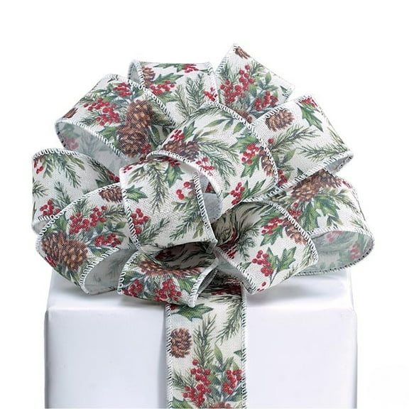 Christmas Pinecone and Berries Wired Ribbon - 1.5in. Wide x 20 Yards (9748332)