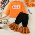 thumbnail image 2 of TBWNWG Stylish Girls Outfits - Toddler Girls Halloween Long Sleeve Pumpkin Cartoon Embroider Tops and Pants Set,Size 12-18 Months, 2 of 7