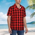 thumbnail image 3 of Balery Retro red and Black Houndstooth Camisas hawaianas de manga corta para hombre, camisas playeras de corte holgado, camisas de vacaciones con botones,3X-Large, 3 of 7