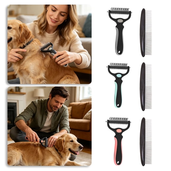 Planet Pet Grooming Brush - 2-Sided Dematting Comb and Undercoat Rake for Dogs and Cats,Extra Wide, Blue, Dog Grooming Brush, Dog Shedding Brush