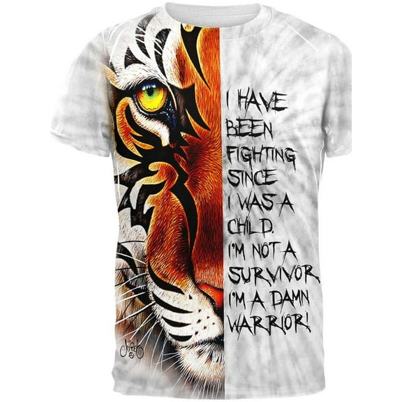 Child Warrior Survivor Inspiration Tiger All Over Adult T-Shirt - Small