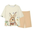 thumbnail image 2 of Toddler Easter Clothes Easter Bunny Egg Printed Cute Gradient Loose Short Sleeve Top Yoga Shorts Suit 5-15Y Khaki 5 Years, 2 of 9