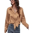 thumbnail image 5 of Voguele Women Shirts Long Sleeve Tops Lapel Neck Blouse Holiday Tunic Shirt Single Breasted Brown XL, 5 of 7
