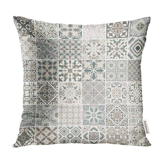BOSDECO Traditional Ornate Portuguese Tiles Azulejos Abstract Typical Ceramic of Mandalas Pillow Case Pillow Cover 20x20 inch