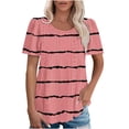 thumbnail image 1 of Plebaso T-shirts à Oeillets pour Femmes, Rayés, Manches Courtes, Décontractés, Col Ras du Cou, Mode Été, Chemisiers, Hauts, 1 of 6