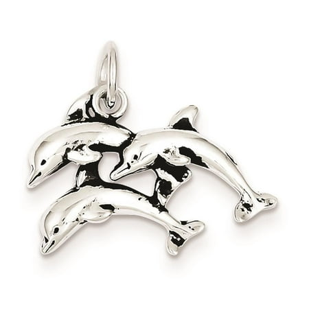 925 Sterling Silver Antiqued Dolphin Polished Charm Pendant 16mm x 23mm