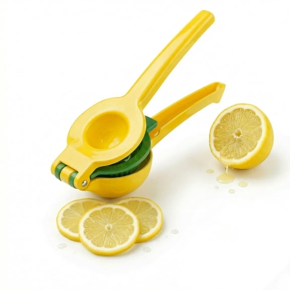 2-in-1 Lemon & Lime Squeezer Manual Citrus Juicer, Heavy Duty Hand Press for Home Kitchen & Bar Cocktails (1 Pack), Yellow/Green