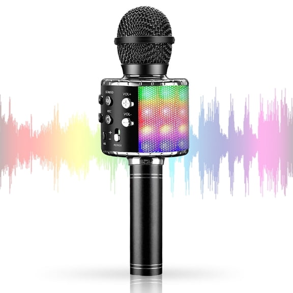 Handheld Karaoke Mic Speaker with LED Lights, Kids Adults Girls Boys Teens Birthday Girls Gift, Black