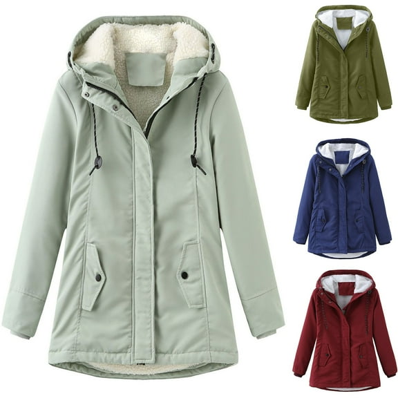 AGWOLF Long Winter Coats for Women Plus Size Faux Lamb Fur Warm Jackets Thicken Sherpa Fleece Zip Up Parka Outdoor Thermal Outwear