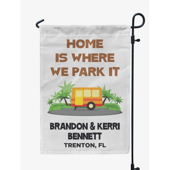 Printtoo White Home Is Where We Park It Motorhome Camping Flags For Campers Personalized Double SidedFlag Outdoor Decor Sign CampsiteFlag