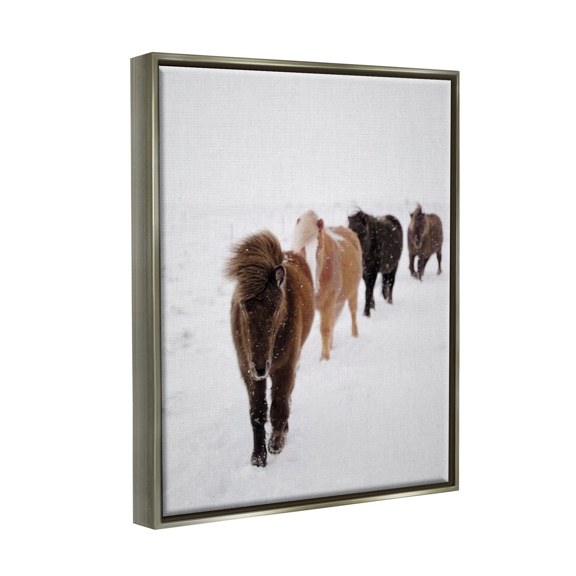 Stupell Industries Winter Horses Walking White Field Snowy Weather Luster Gray Framed Floating Canvas Wall Art, 24x30, by Amy Brinkman