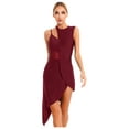 thumbnail image 3 of CHICTRY Robe de Danse Latine pour Femmes avec Strass Gants Longs pour Bal Salsa Cha Cha Robe de Fête Bourgogne TTG, 3 of 7