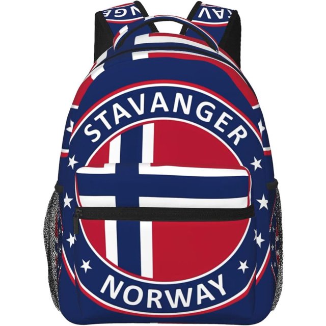 Norway Norwegian Flag Casual Backpack Travel Pack Bag Laptop Backpacks With Side Pockets Front Zipper Pockets Bookpack Daypack Picnic Rucksack Computer Bag