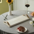 thumbnail image 3 of Decorative Natural Wooden Rectangular Tray Serving Board with Brown Leather Handles, 3 of 7