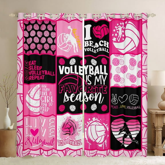 jejeloiu Volleyball Game Blackout Curtains,Patchwork Geometric Plaid Curtains Pack of 2 (38x45 Each),Sport Theme Window Curtains For Girls,Breathable Home Decor