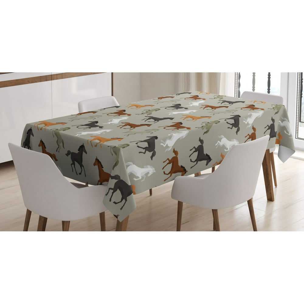 Horses Tablecloth, Abstract Stallions Simple Design Equestrian Animals