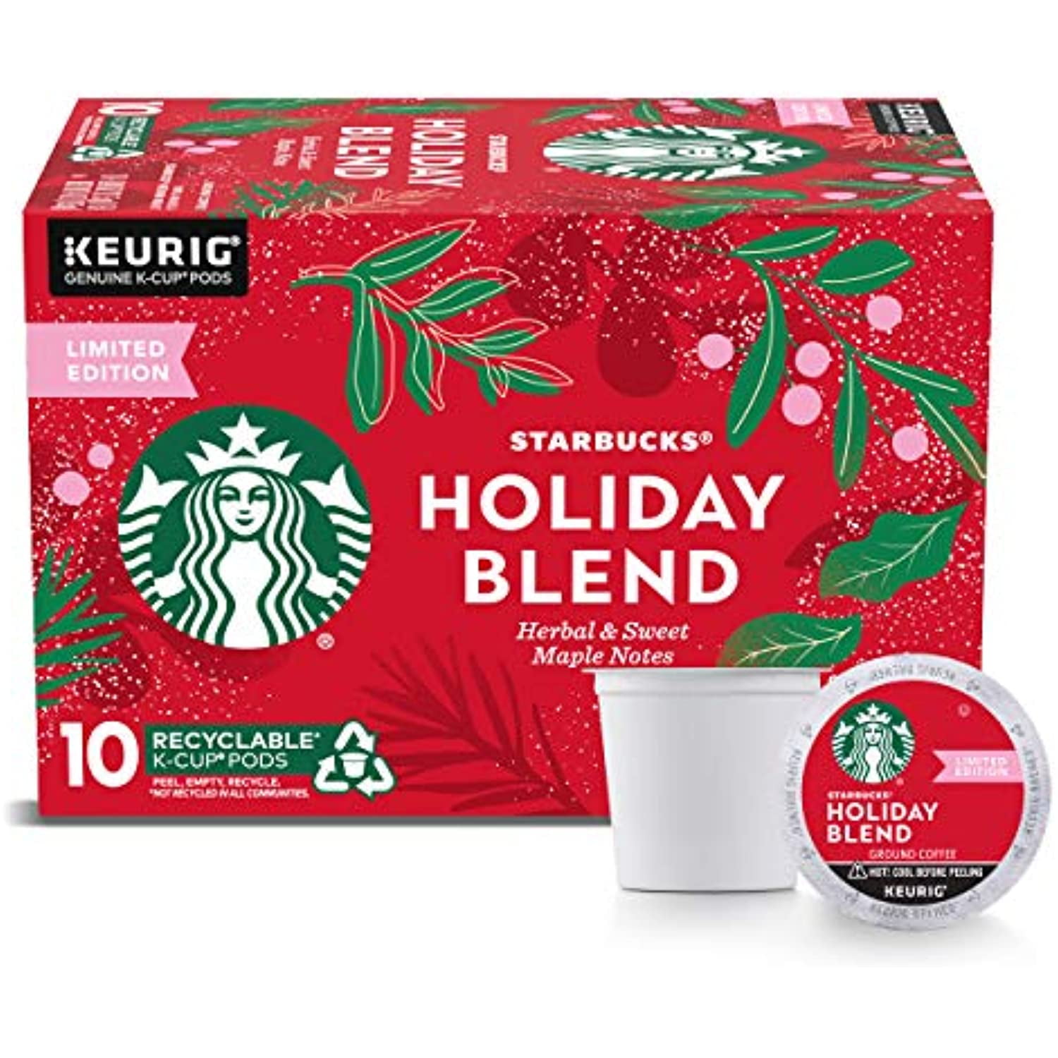 Starbucks Medium Roast K-Cup Coffee Pods — Starbucks Holiday Blend For Keurig Brewers — 1 Box (10 Pods)