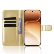 Wallet Case for Honor 600 Pro with Card Holder, PU Leather Flip Phone Case with Kickstand Magnetic Closure Wrist Strap Gold
