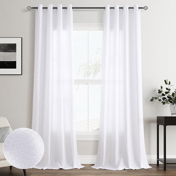 EcoNesxp ft. High Gloss White Light Filtering Farmhouse Curtain Panel Set Grommet Semi-Sheer Privacy Floor To Ceiling Curtains