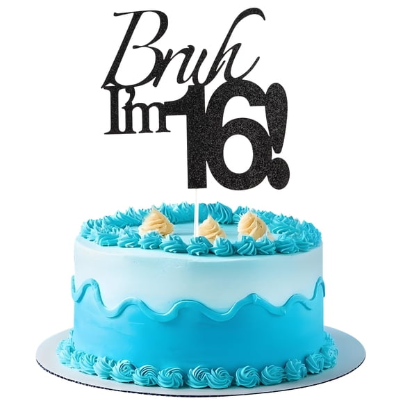 Cake Topper Varpotle Brush I'm 16 Black Glitter para cumpleaños número 16