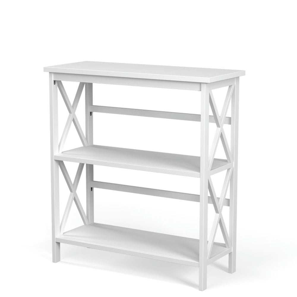 Demi Bonn 3-Tier Wooden Bookshelf, Multi-Functional X-Design Etagere Storage Bookcase, White